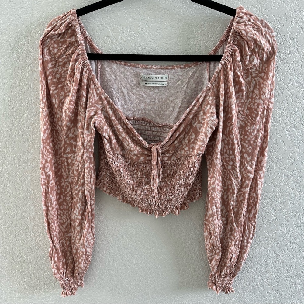Urban Outfitters cropped smocked long sleeve animal print blouse